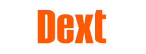 A bright orange, thick font spells out 'dext'