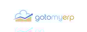 A cloud with a blue arrow going through it to the upper right. Below are orange columns. This icon is next to the blue and orange font that reads 'gotomyerp'