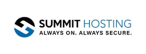 A black and blue icon with a knockout white design that resembles and 'h' followed by the words 'summit hosting''