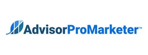 a leaf in shades of blue on top of the word 'advisorpromarketer'