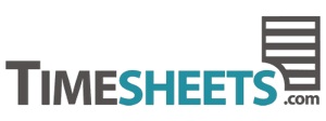 'Timesheets' is a capitalized font - 'sheets' is in an aqua green color and behind the logo is a ladder or pancake stack 