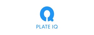 A large, thick blue 'Q'  with the name 'plate iq' next to it in thinner font