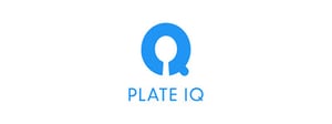 A large, thick blue 'Q'  with the name 'plate iq' next to it in thinner font