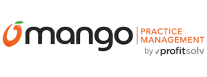 A thick orange outline makes an fruit next to the word 'mango' 