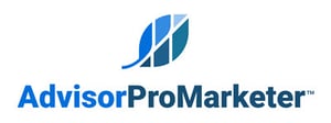 a leaf in shades of blue on top of the word 'advisorpromarketer'